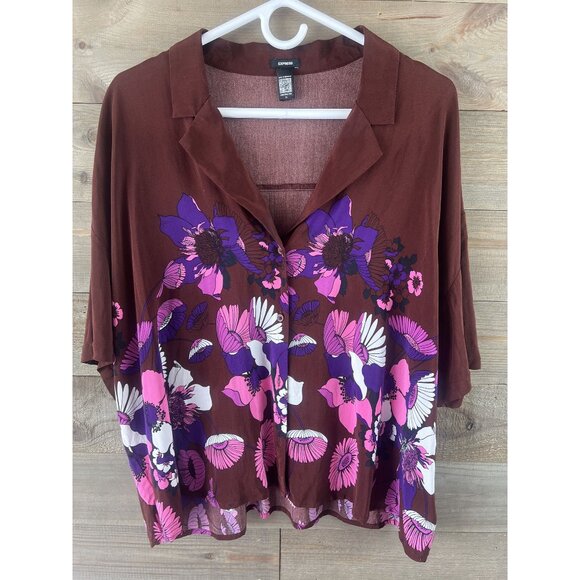 Express Womens Shirt Short Sleeve Floral Print Button Conscious Edit Size XL - Picture 1 of 9